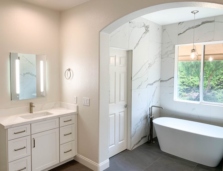 Dark-Grey-Bathroom-Floors-with-Marble-Look-Tile