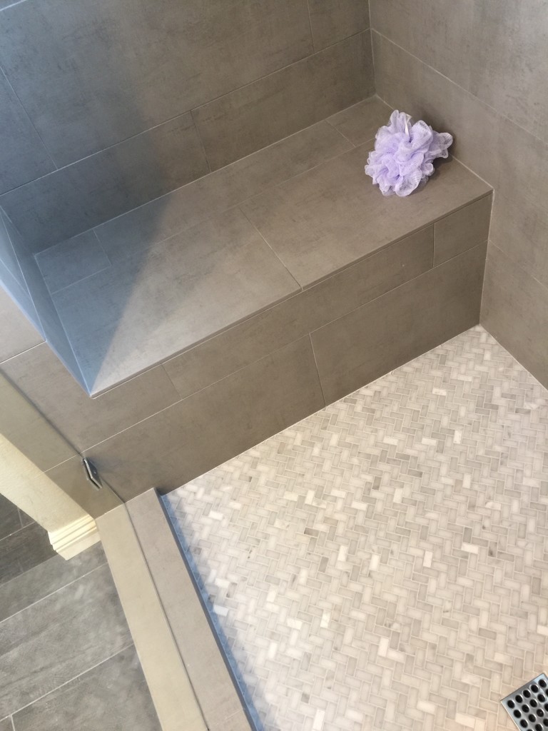 built in shower seat added as part of shower remodel