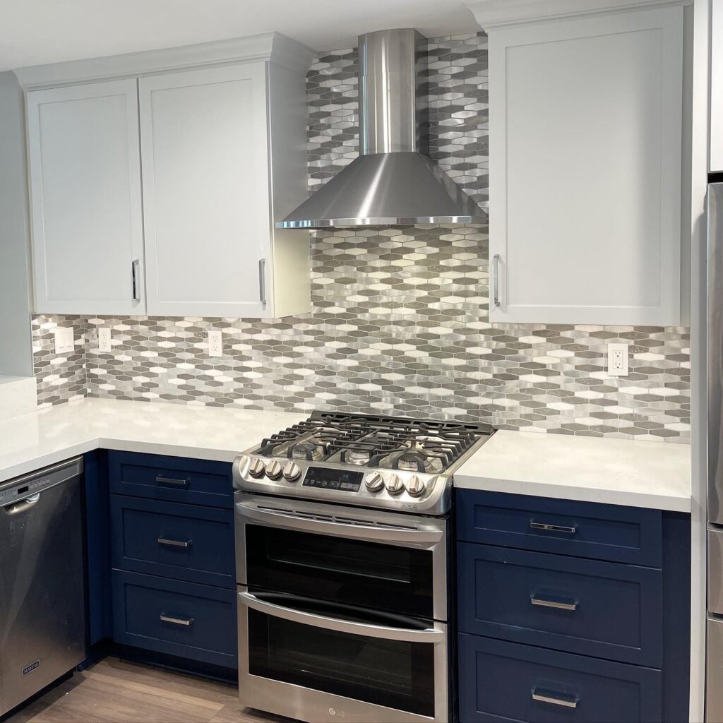 custom kitchen remodel features blue cabinets