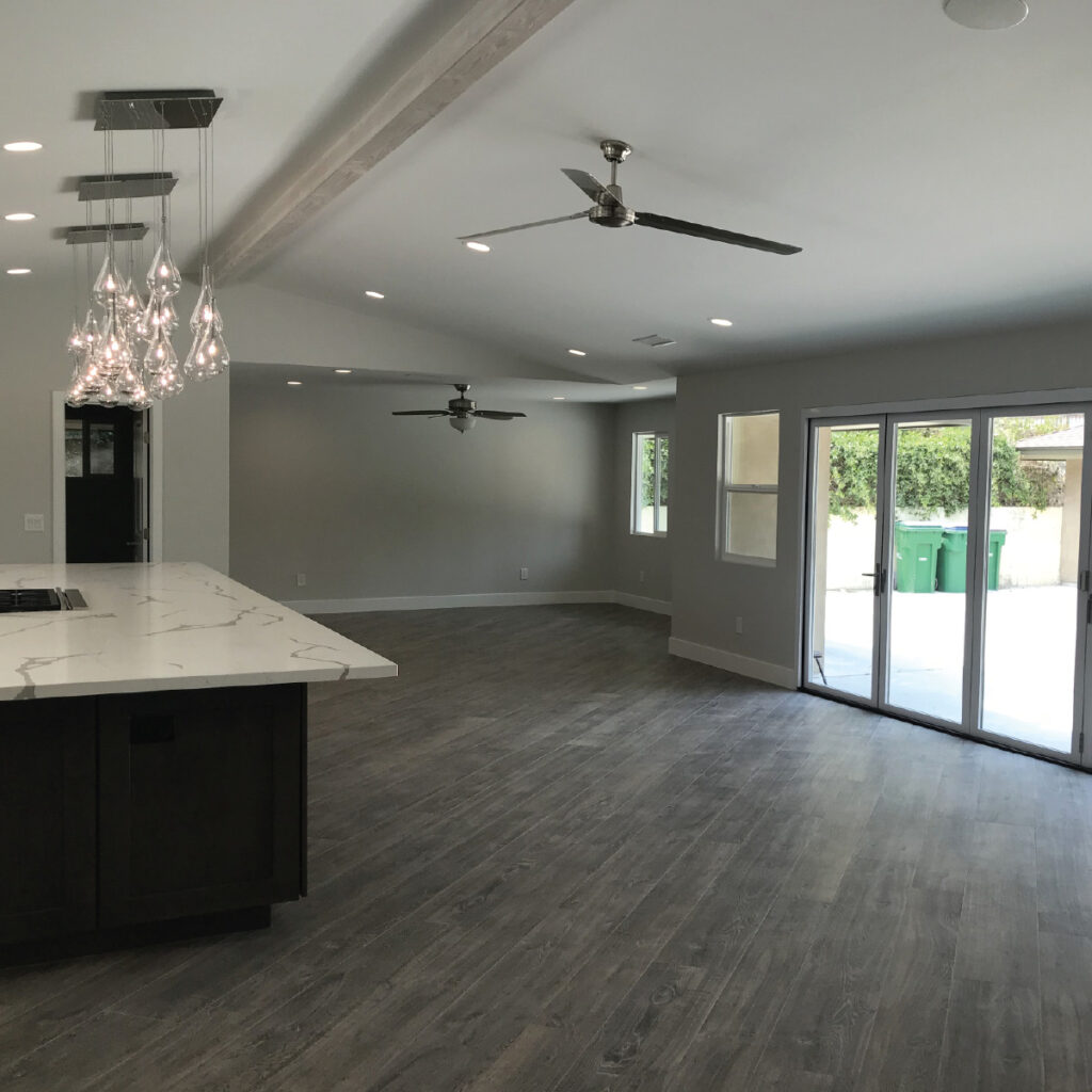 Orange County flooring contractor after picture showing off cerused stain wood flooring in living area