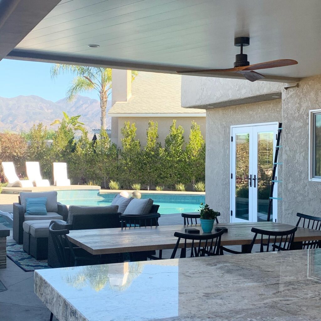 Orange County interior remodeling company creates an outdoor living and dining room in Mission Viejo backyard