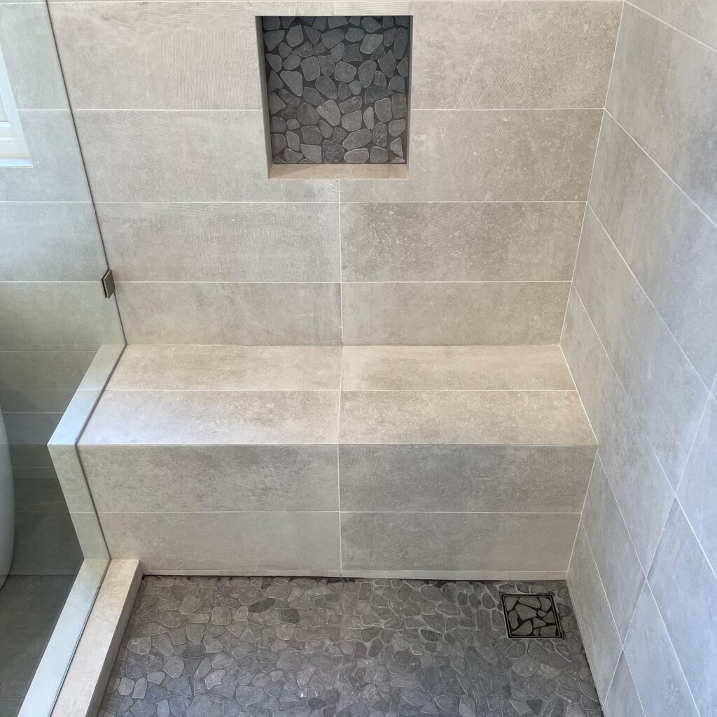 Orange County bathroomm contractor adds a shower bench to a Ladera Ranch bathroom