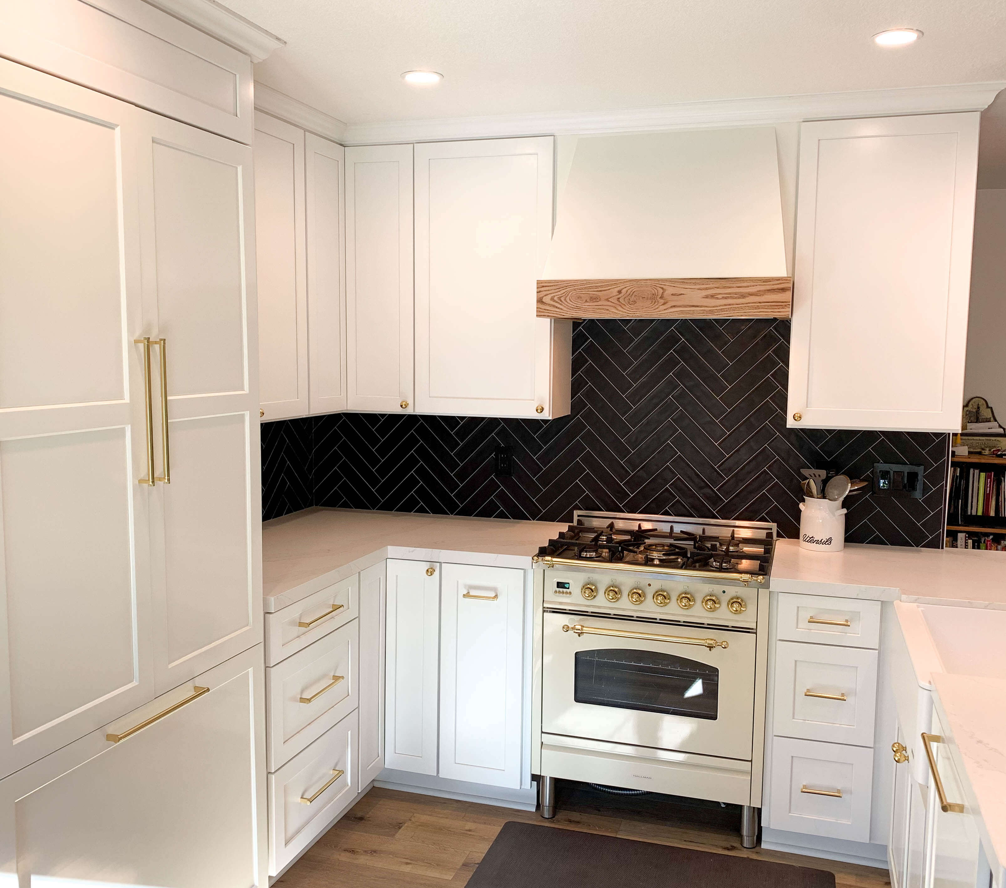 Black and white Kitchen with wood accents