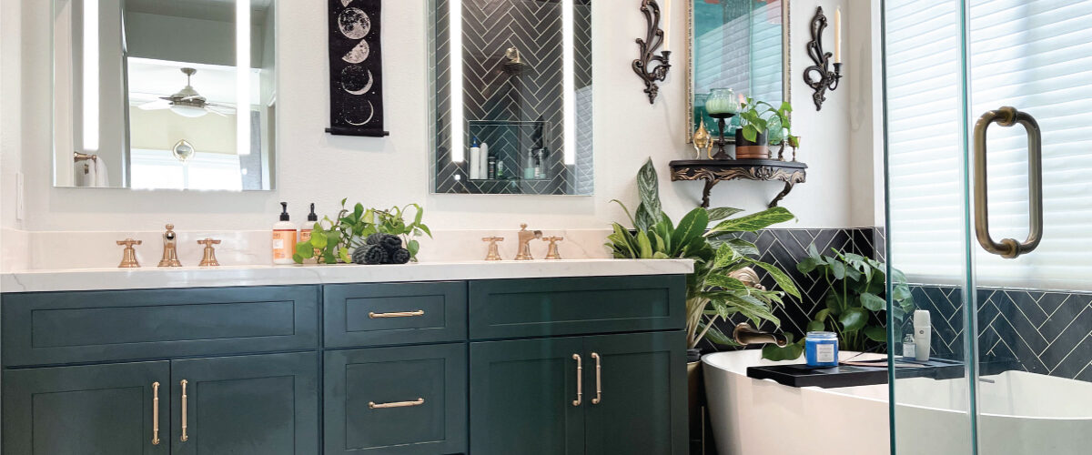 Green and black bathroom reno