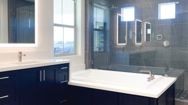 kitchen and bath contractors after photo highlighting Black & white modern bathroom design