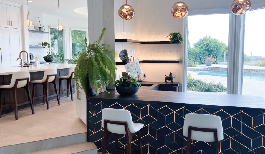 Soft-modern whole home renovation with wood-tone and white cabinets