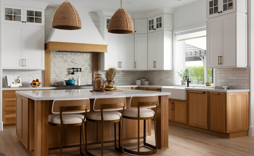Orange County flooring contractor after photo Bedrosian wood look tiles on kitchen floor